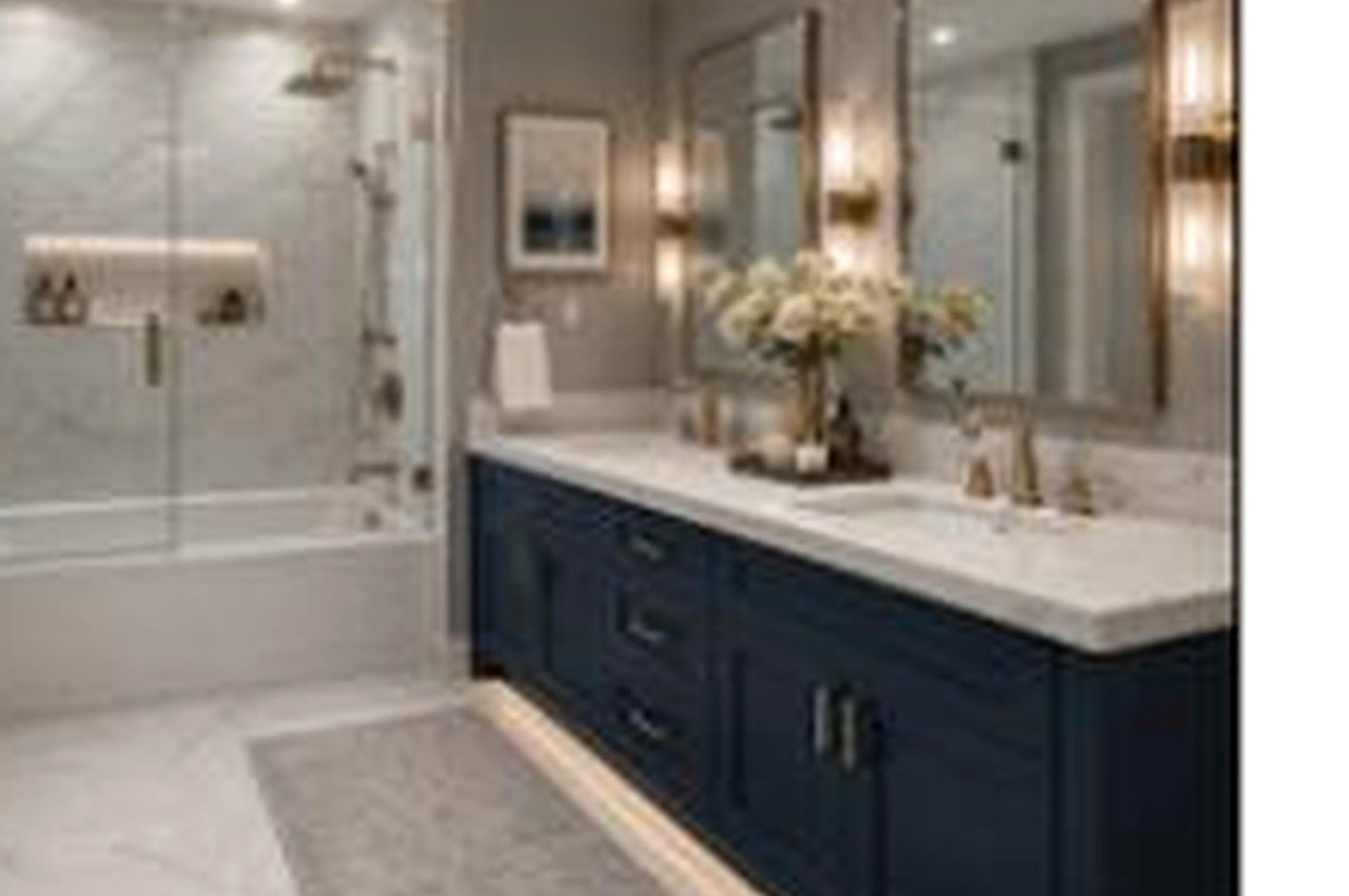 Blue vanity and storage inspiration