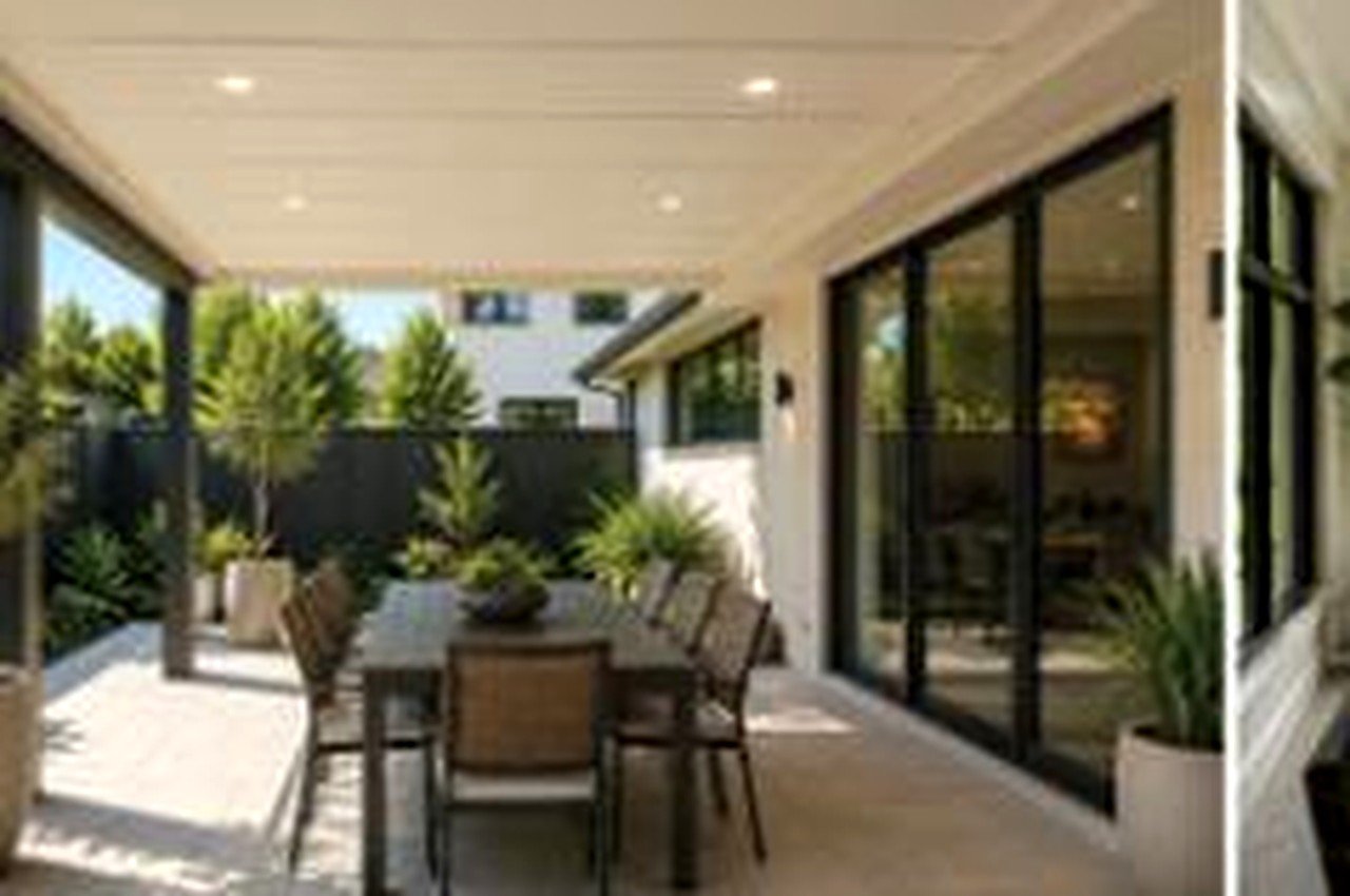Covered patio lounge and dining area