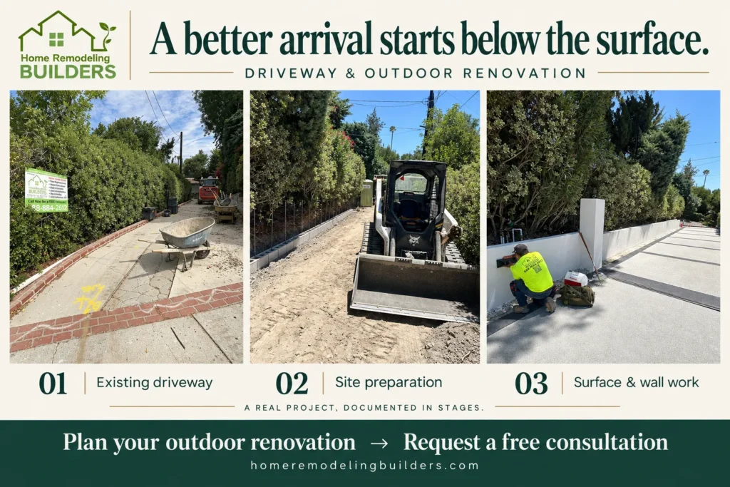 Home Remodeling Builders project graphic illustrating driveway stages.