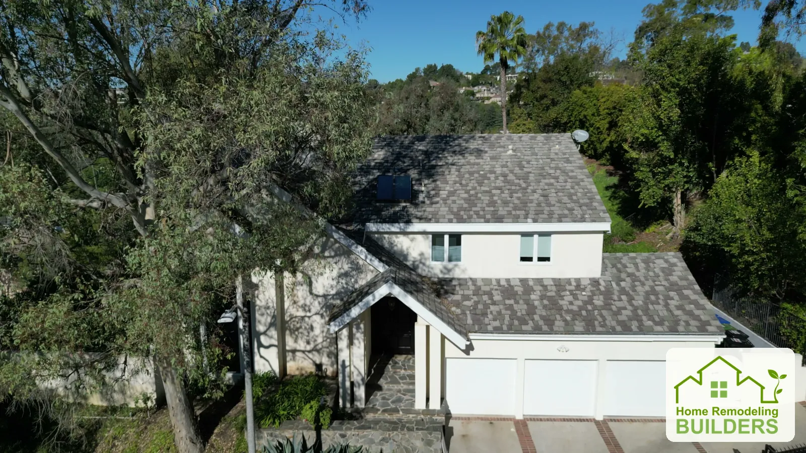 The original roof above the front elevation. Beverly Hills roofing project.
