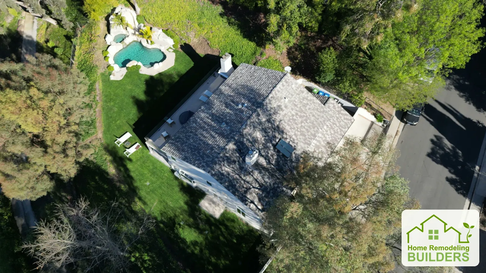 The original roof layout viewed from above the property. Beverly Hills roofing project.