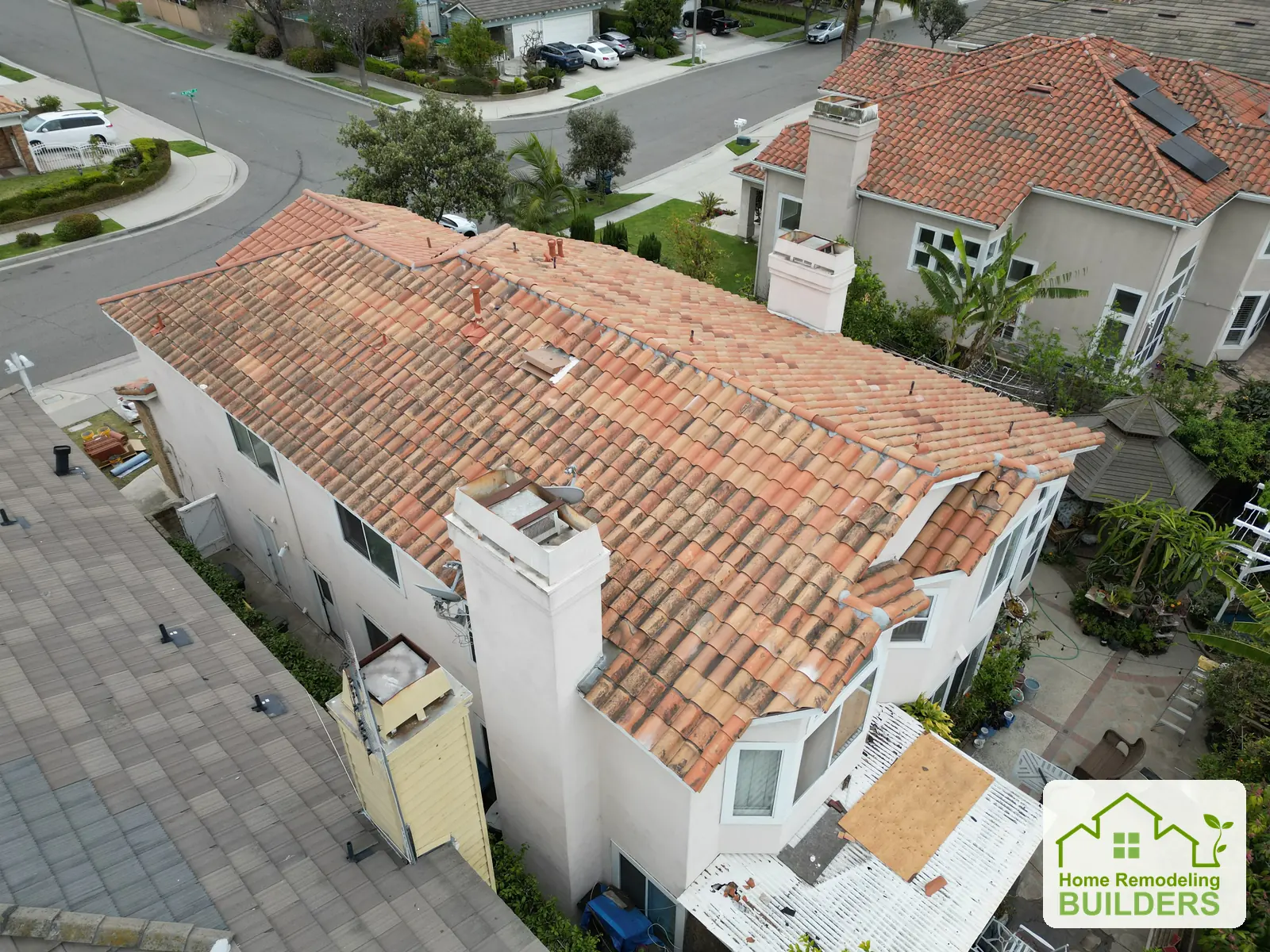 The finished tile roof viewed from the rear. Cerritos roofing project.