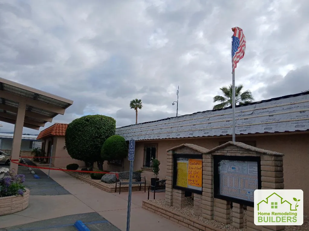 Roof preparation along the front of the property. Hemet roofing project.