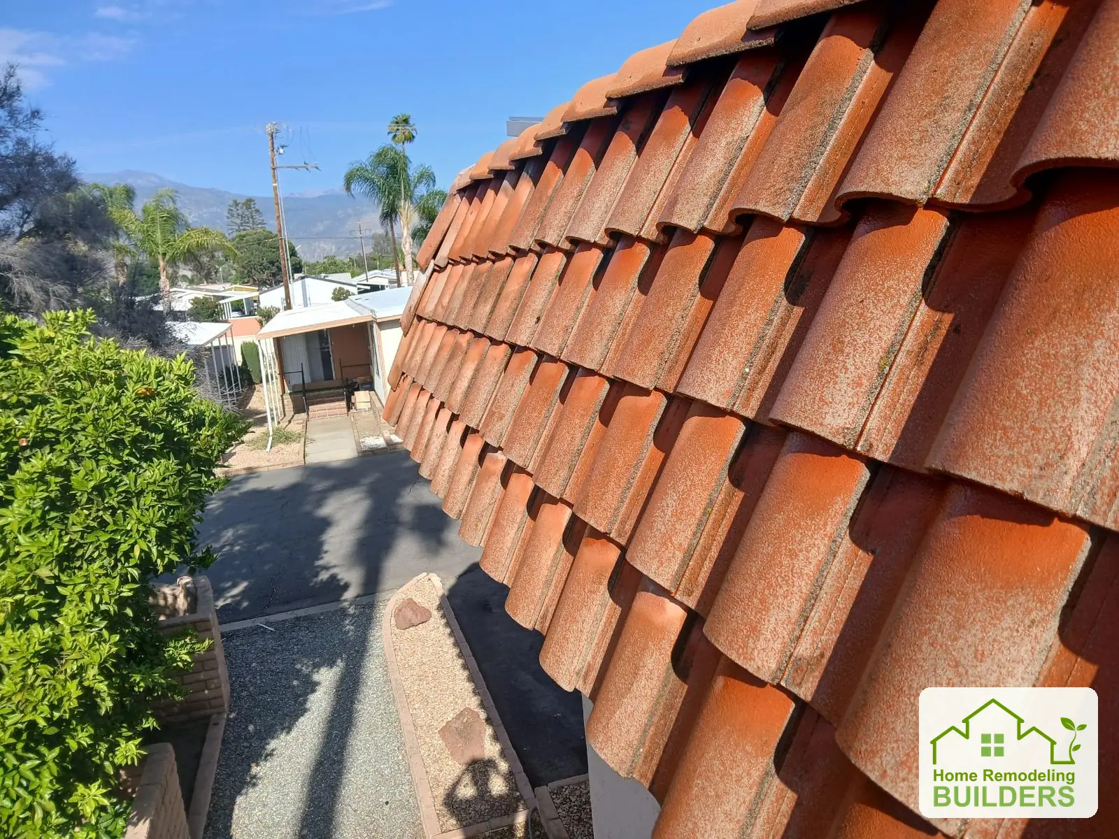 A close view of the tile profile along the tiled roof edge. Hemet roofing project.