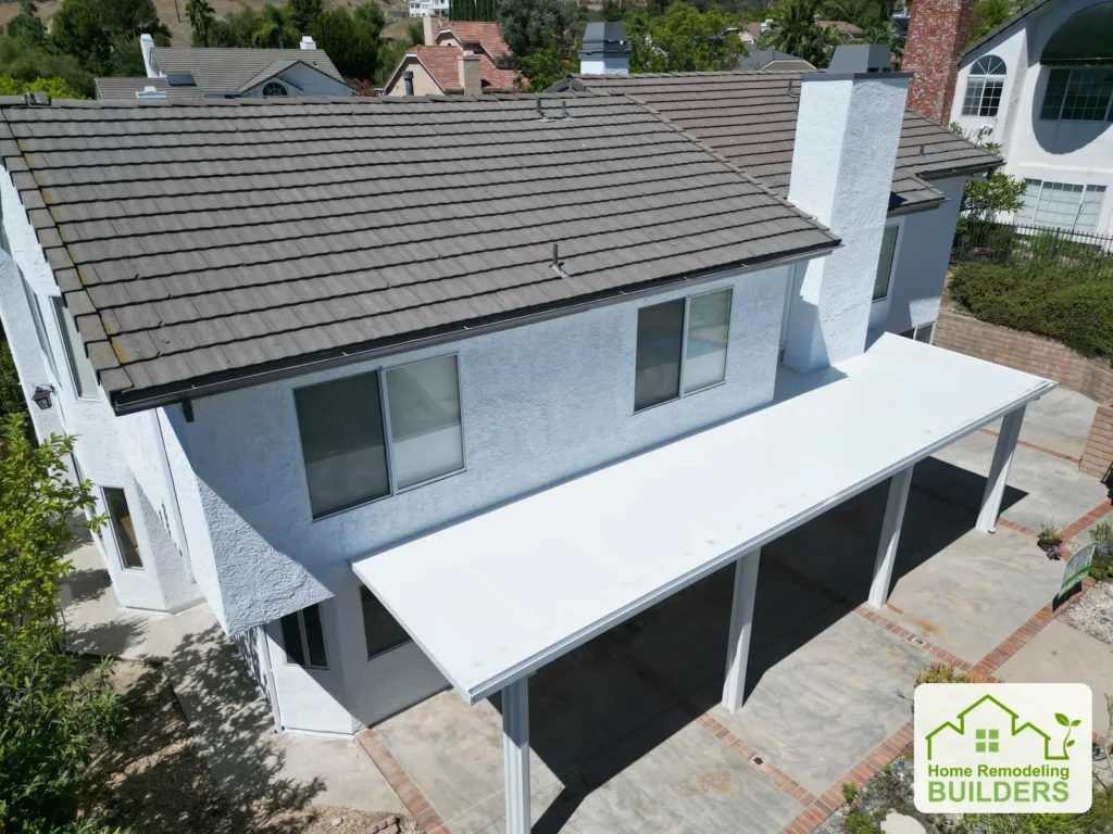 Elevated view of the patio cover and its connection to the house.