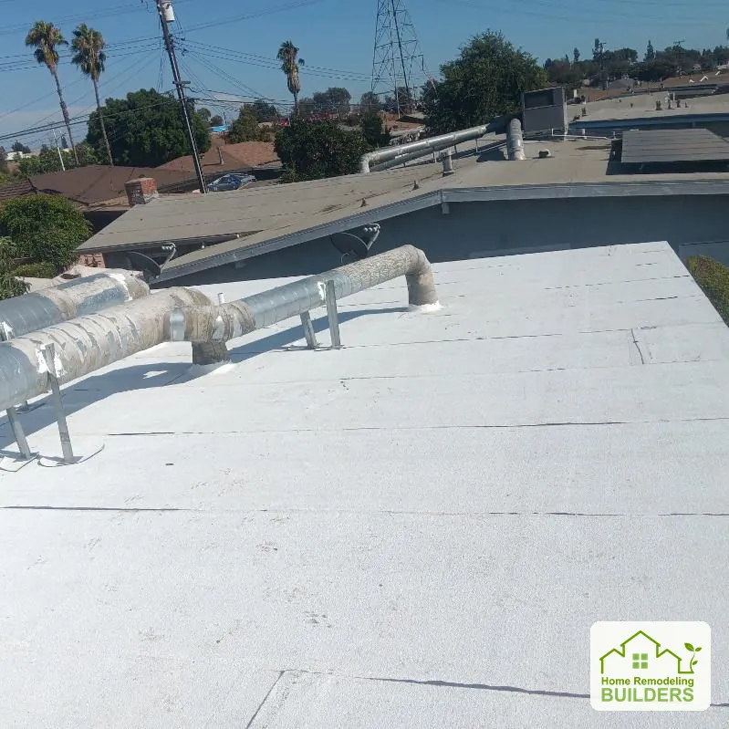 The new roof surface along the open roof section. Pico Rivera roofing project.