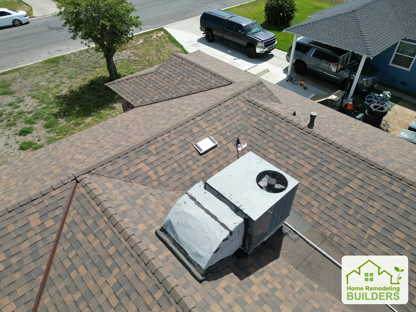 Completed roofing around the rooftop equipment. Riverside roofing project.