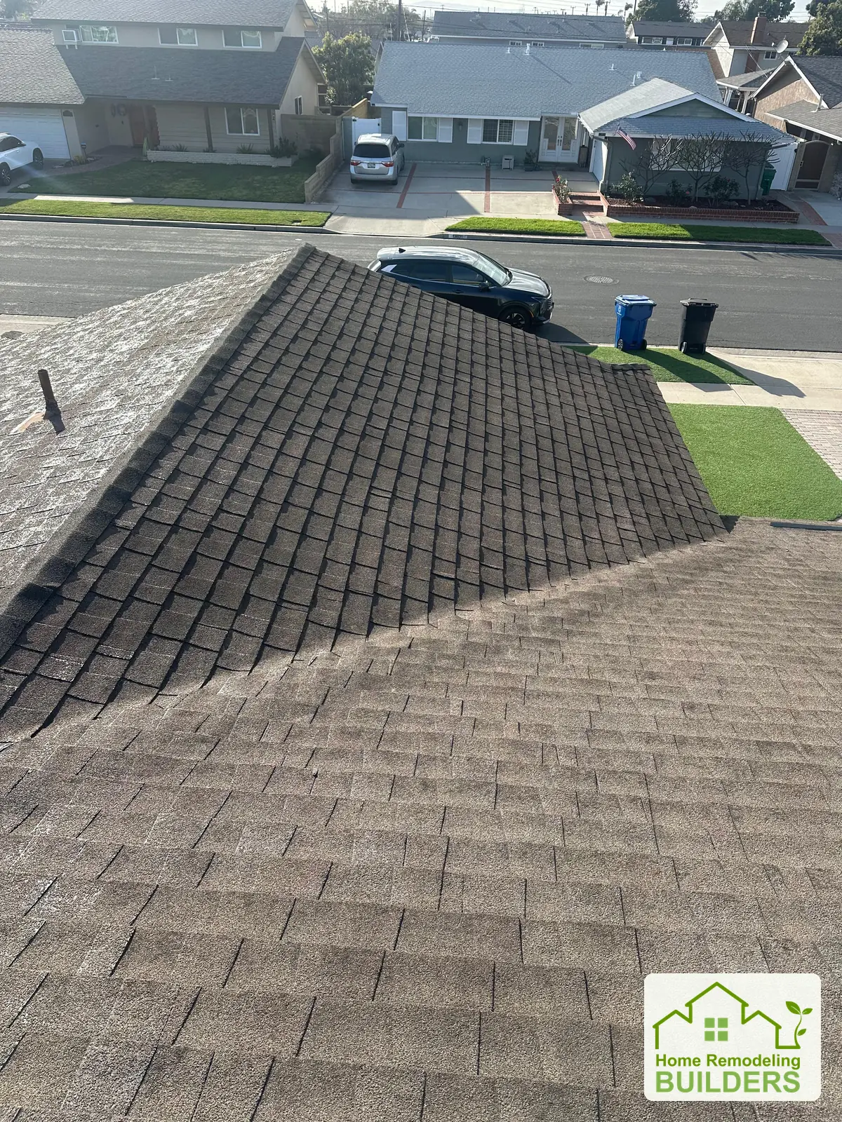 The original shingle condition above the front of the home. Westminster roofing project.