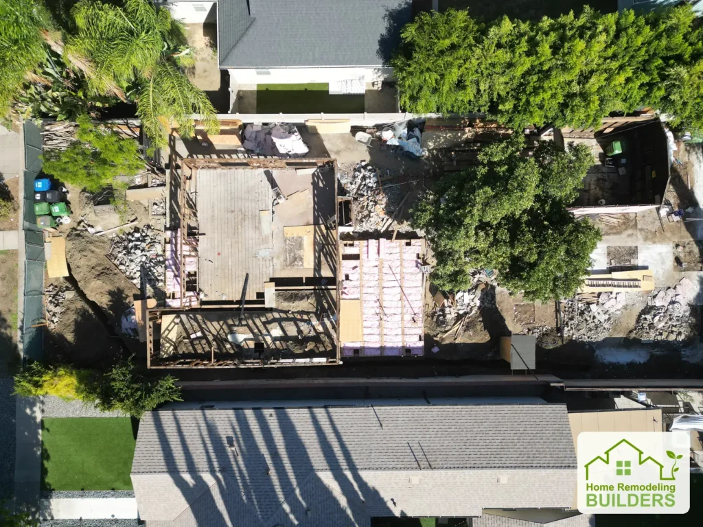 September overhead view of the exposed footprint and demolition work area.